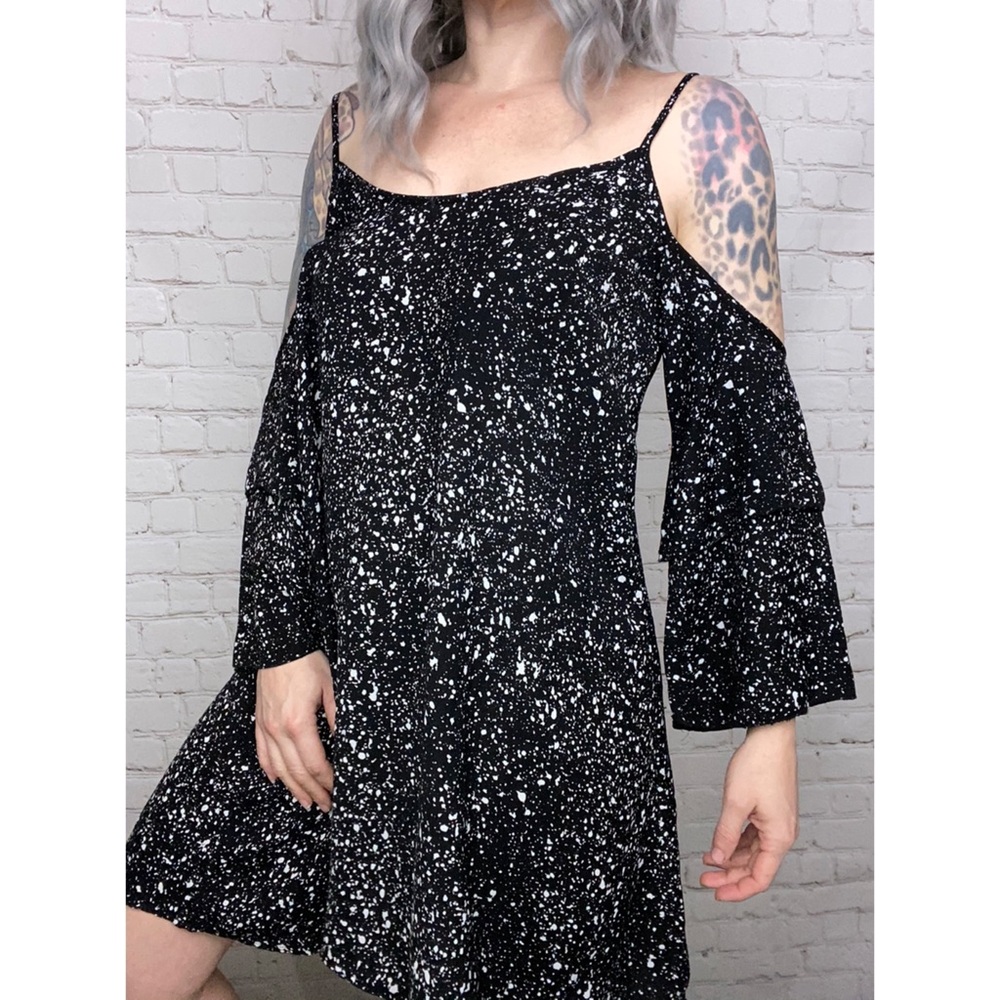 Black & White Paint Splatter Cutout Spring Dress S